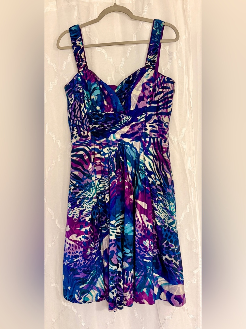 Donna Ricco Blue Purple Abstract Fit & Flare Dress Size 12 |Lined Cocktail Dress